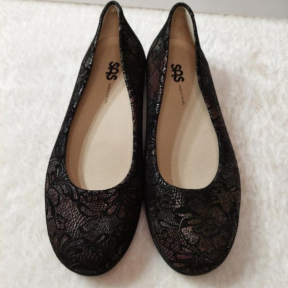 SAS Scenic Ballet Black Lace Flats - Size 9 - Picture 1 of 8